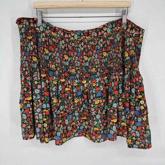 PERSEVERANCE London Poppy Floral Mini Skirt Smocked Tiered Ruffle Linen Sz 16 - Picture 5 of 11